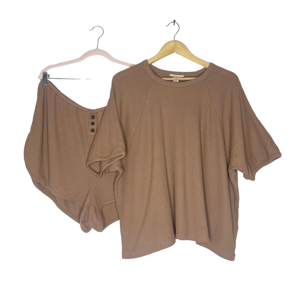 Madewell Waffle Knit Camel Shorts & Top Lounge Set